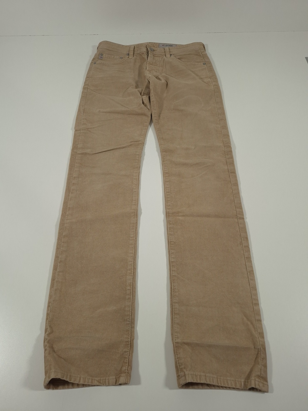 AG Adriano Goldschmied Matchbox Pants Mens 30x34 Beige Corduroy Slim Straight